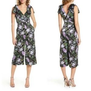NWT Anthropologie Foxiedox Bow Shoulder Wide Leg Floral Jumpsuit